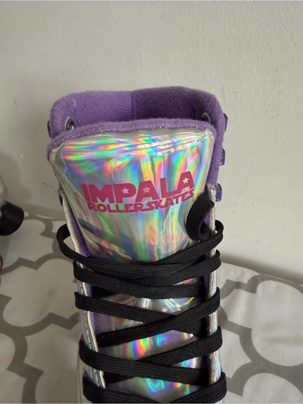 Holographic Purple High-Top Kids Roller Skates